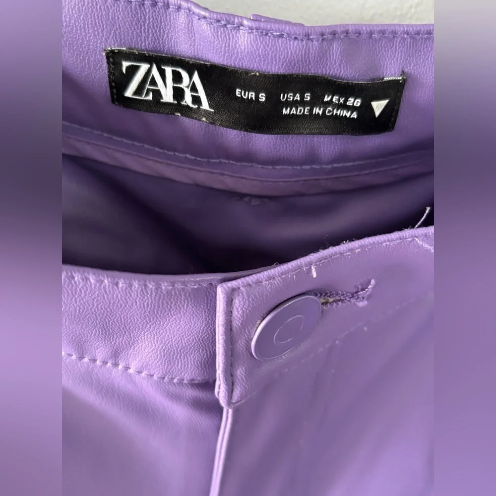 Blogger Fav! ZARA S Faux Leather Dark Mauve/Purple Pants Straight Leg Lined - Picture 7 of 16